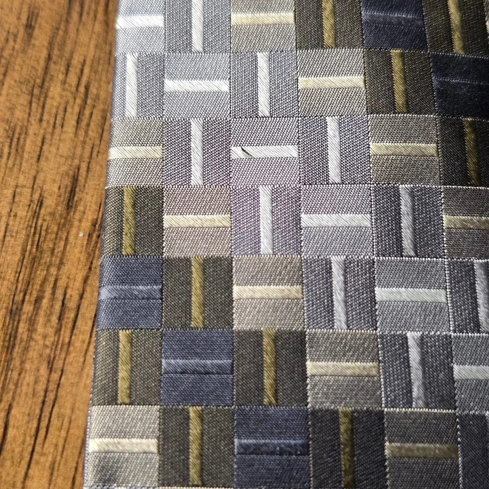 Joseph & Feiss International Mens Silk Tie‎ Grey Olive Geometric X-Long Wide 4in